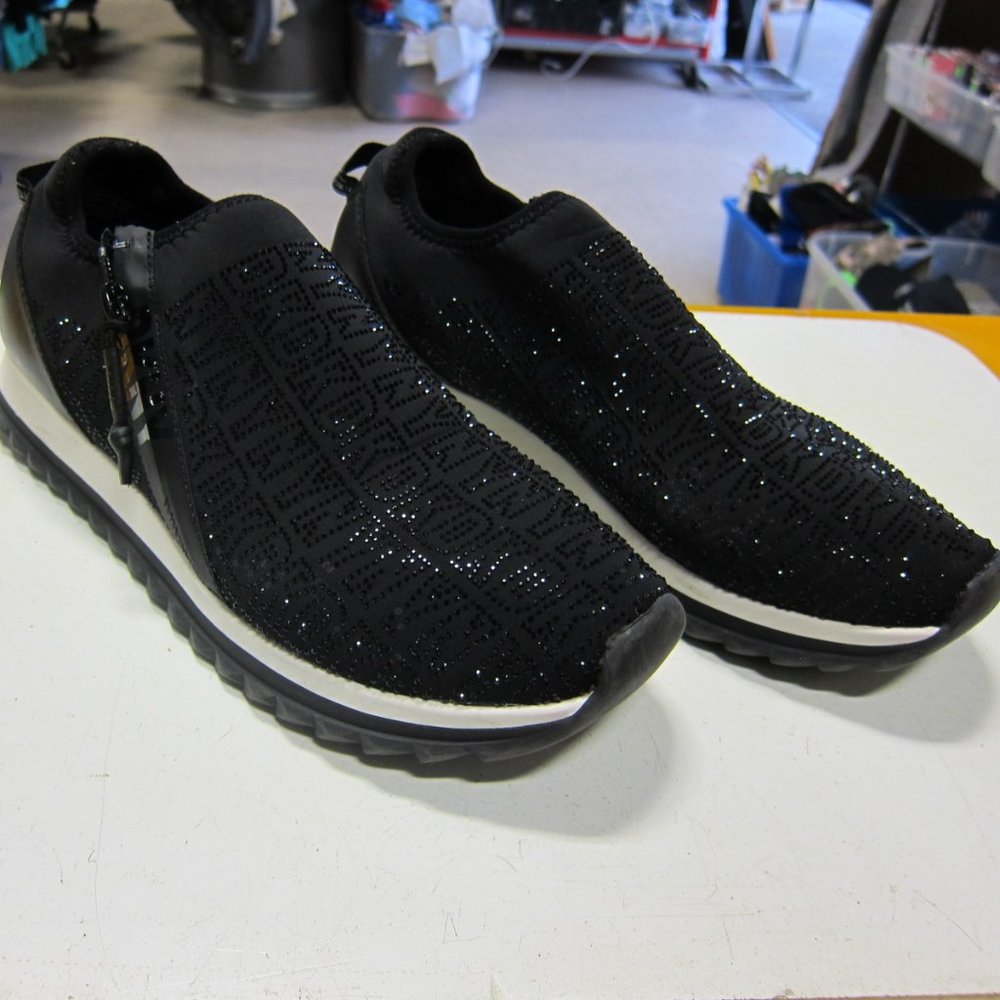DKNY Women's 11M "Veda" Black Sparkle Side Zip Fashion Sneakers